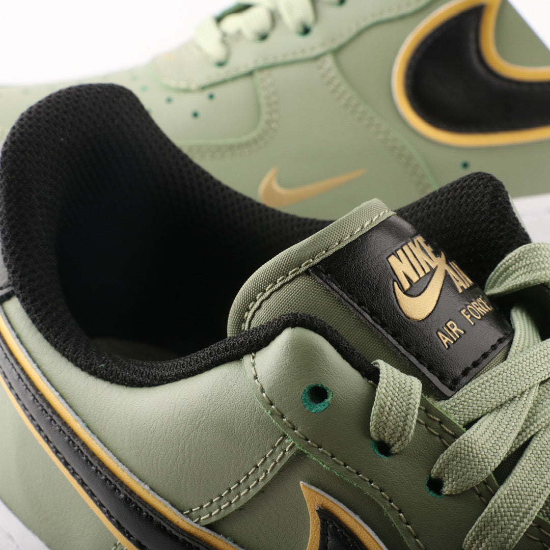 NIKE AIR FORCE 1 DOUBLE SWOOSH OLIVE GOLD BLACK