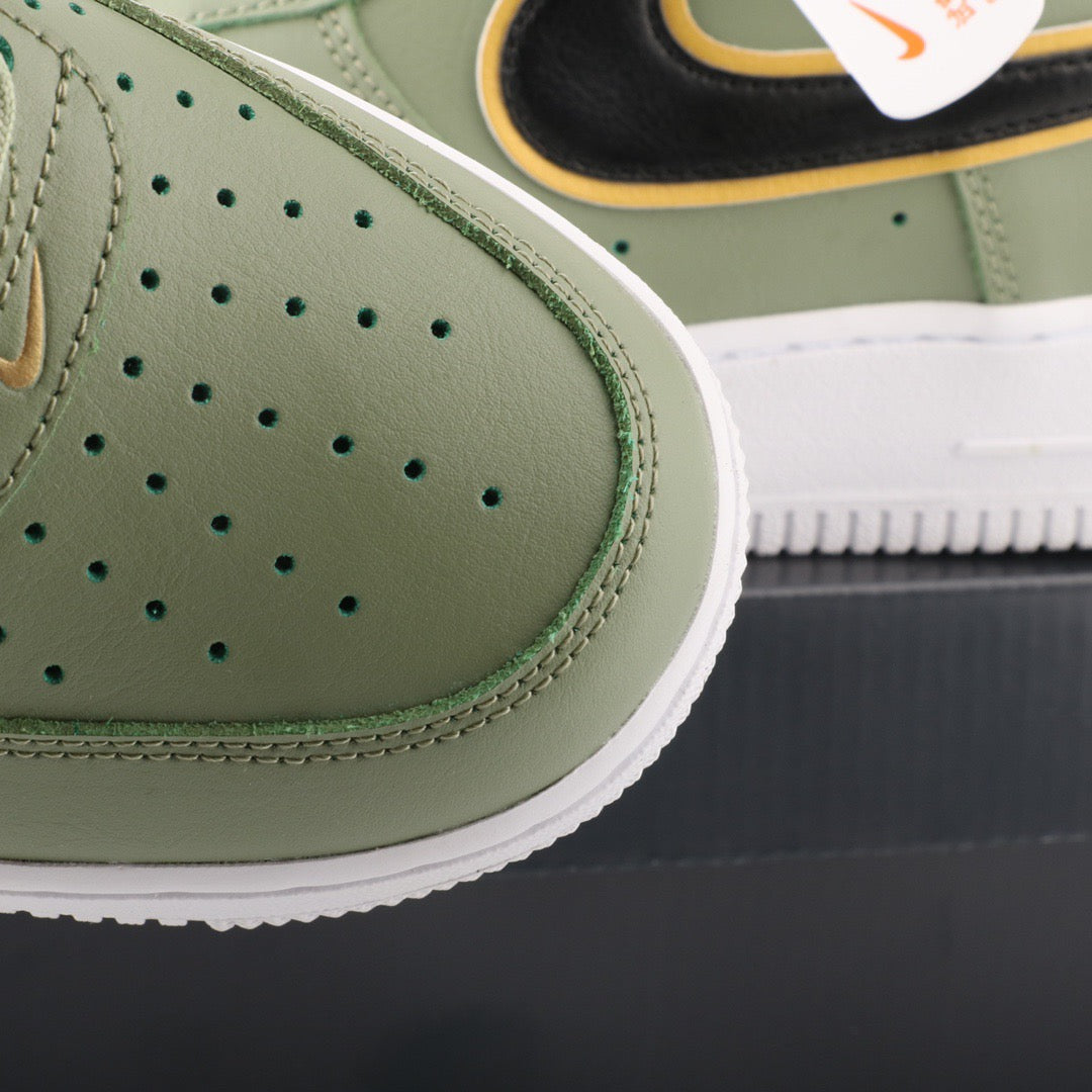 NIKE AIR FORCE 1 DOUBLE SWOOSH OLIVE GOLD BLACK