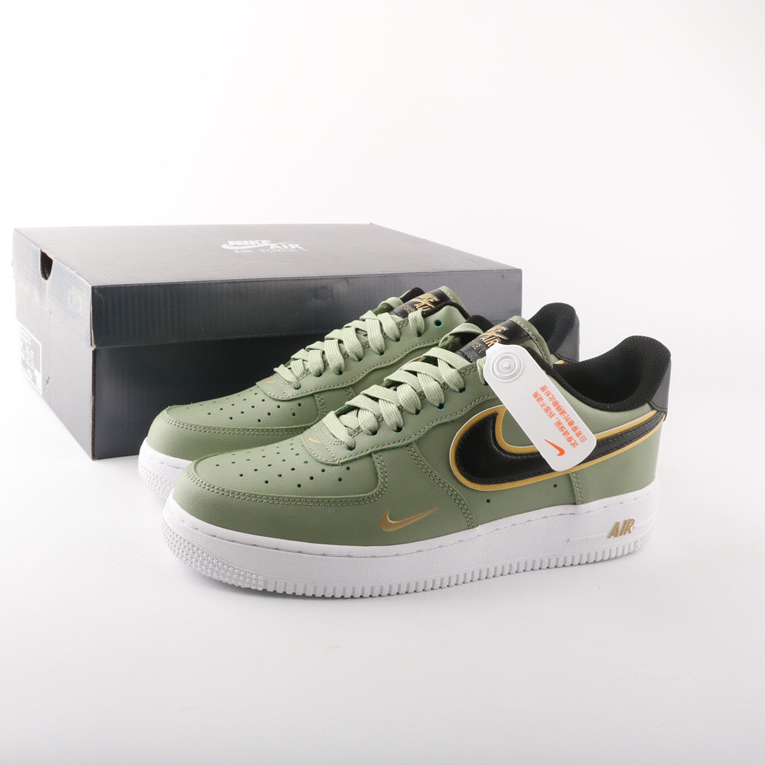 NIKE AIR FORCE 1 DOUBLE SWOOSH OLIVE GOLD BLACK